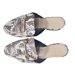 Qupid Women's Snake‎ Skin Leather Pointy Toe Slip-on Slides Gold Accent Size 6